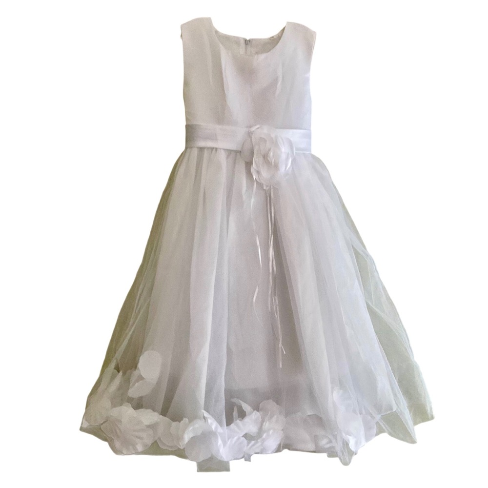 Girls White Tulle Flower Girl Dress Sleeveless Communion Special Occasion Sz 5/6